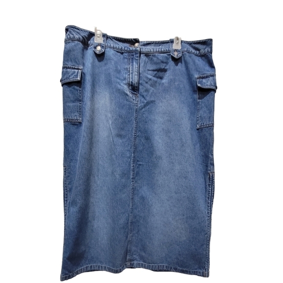 18W Y2K Denim Jean Maxi Skirt 100% Cotton w/Front Zipper and Side Pockets - Picture 1 of 8